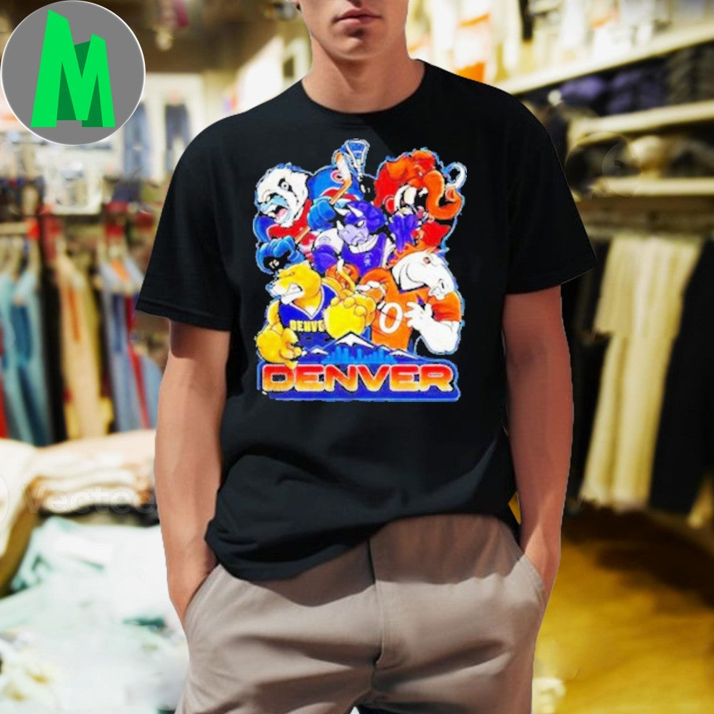 Denver Sports Team Mascots City Skyline Graphic T-Shirt