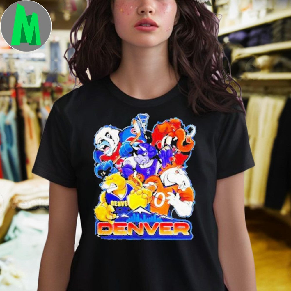 Denver Sports Team Mascots City Skyline Graphic T-Shirt
