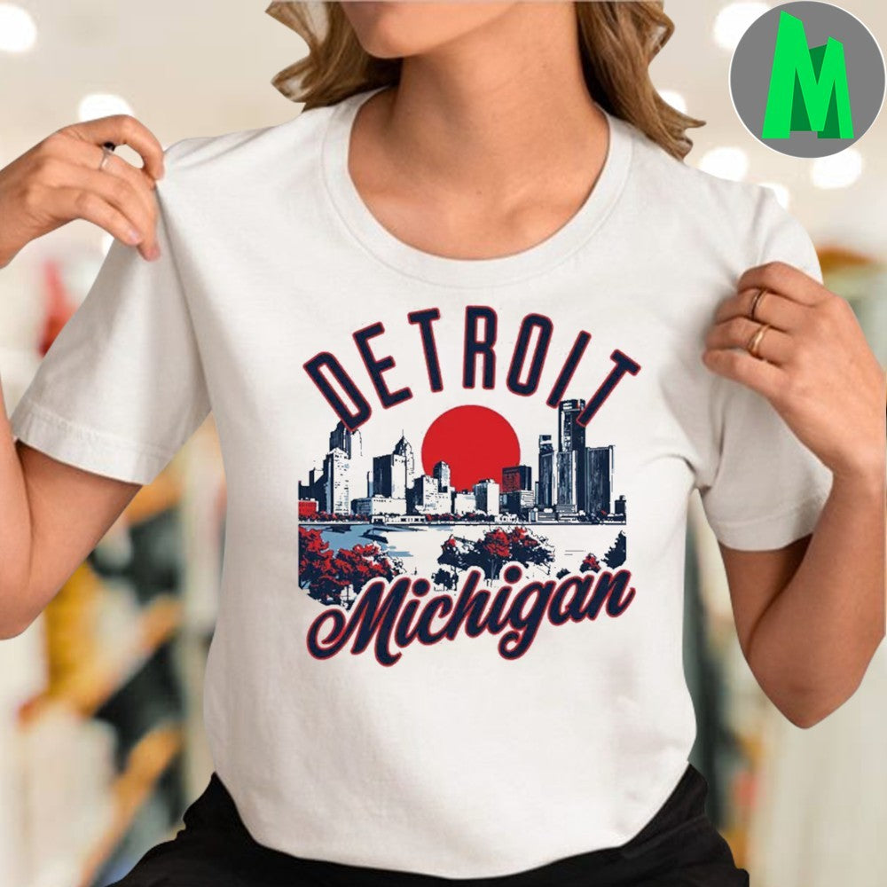 Detroit Michigan USA Skyline T-Shirt City Graphic Tee Fan Souvenir Apparel White