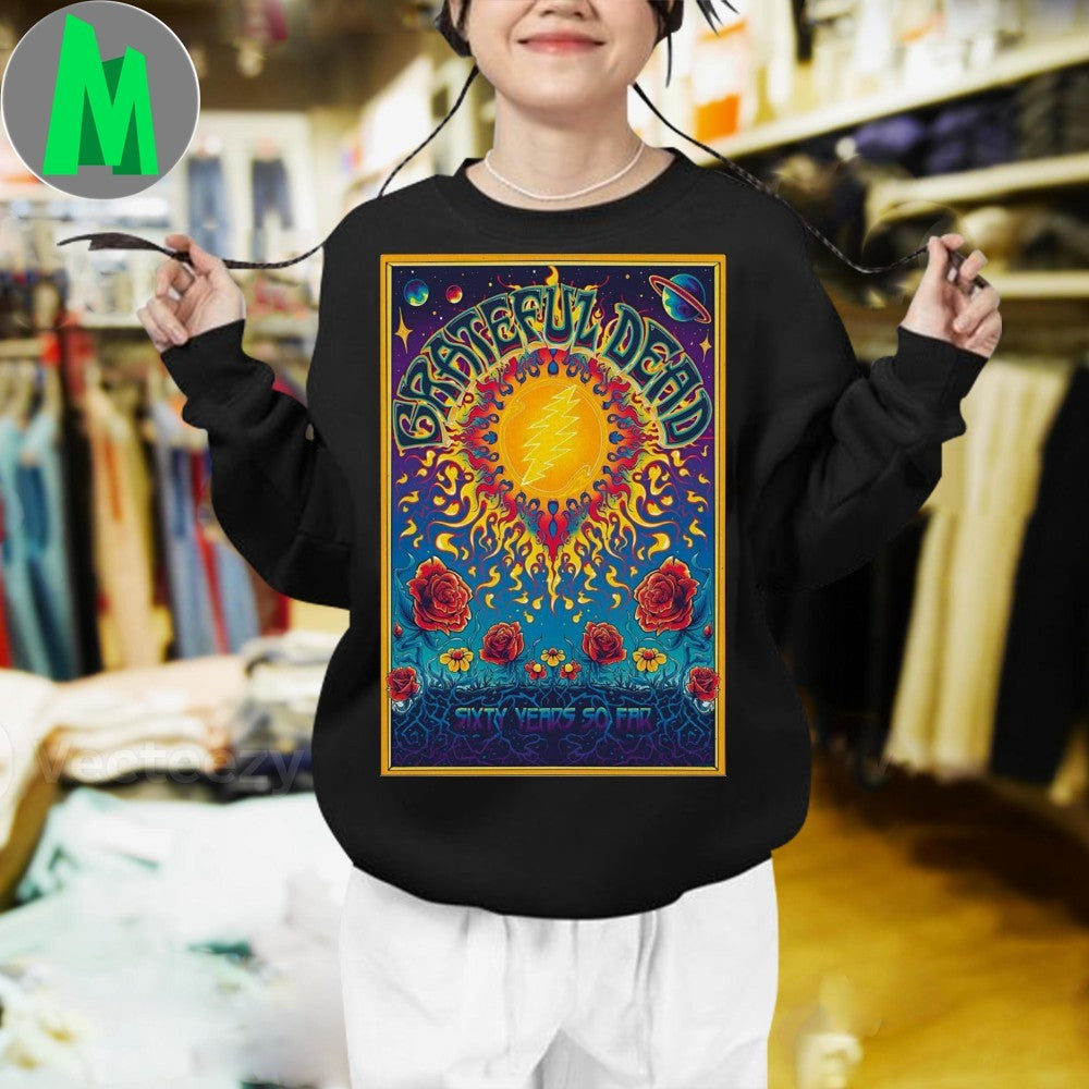 Grateful Dead 60th Anniversary Psychedelic Sun & Roses Poster Graphic T-Shirt