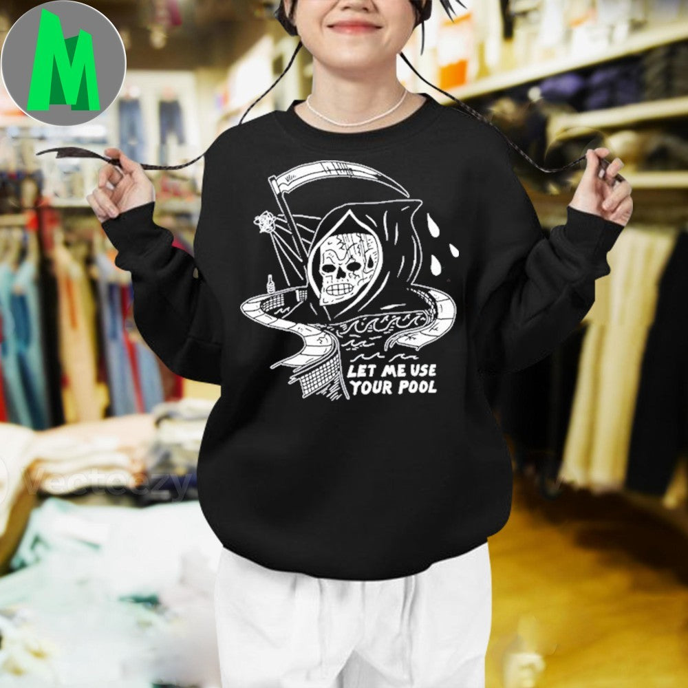 Heavyslime Let Me Use Your Pool Grim Reaper Skateboarding Funny Graphic Shirt