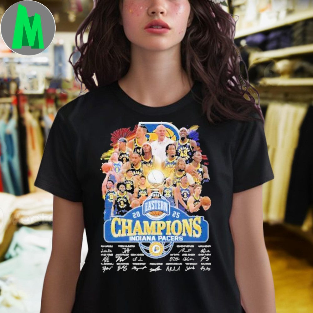 Indiana Pacers 2025 Eastern Conference Champions Signature T-Shirt NBA Basketball Fan Apparel