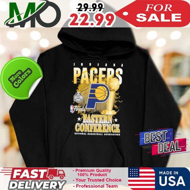 Indiana Pacers 2025 Eastern Conference Finals Black Graphic Logo Trophy T-Shirt