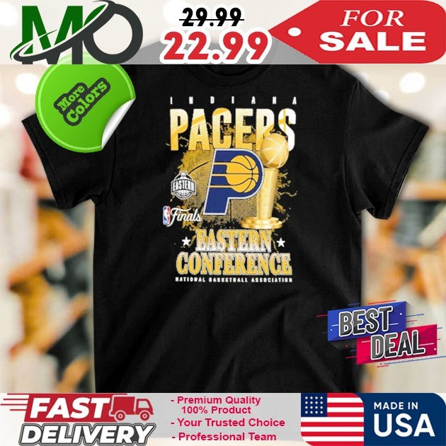 Indiana Pacers 2025 Eastern Conference Finals Black Graphic Logo Trophy T-Shirt
