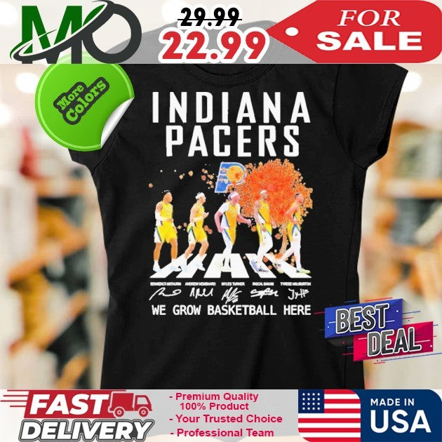 Indiana Pacers We Grow Basketball Here Signature And Logo 2025 Shirt