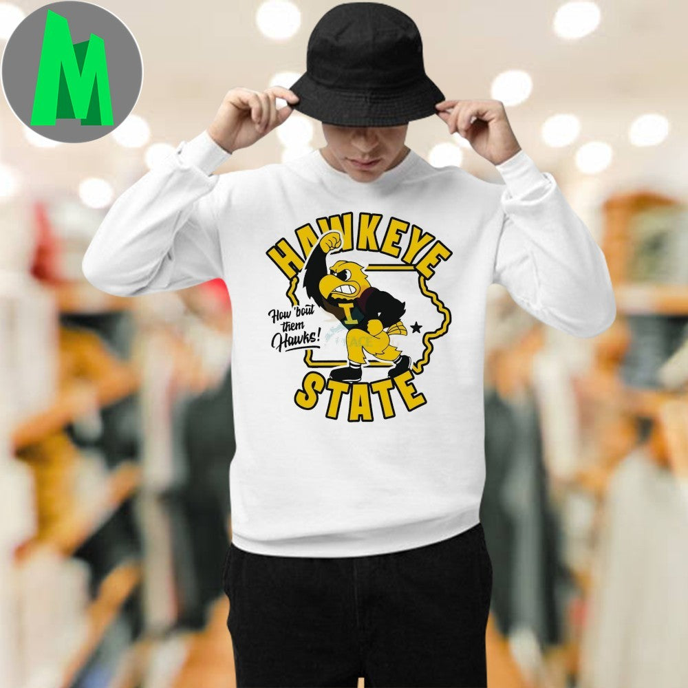 Iowa Hawkeye State How ‘Bout Them Hawks Mascot Logo T-Shirt