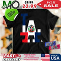 Los Angeles Dodgers New Era Black Dominican Republic Flag Logo New 2025 T-Shirt