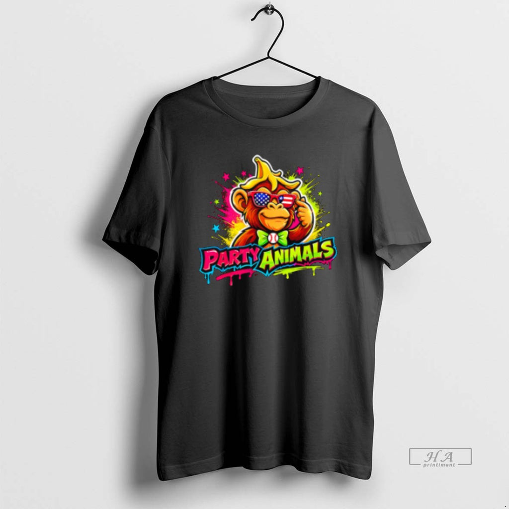 Official Monley Wearing Banana Hat And Sunglasses Party Animals Baseball Paint Dripping