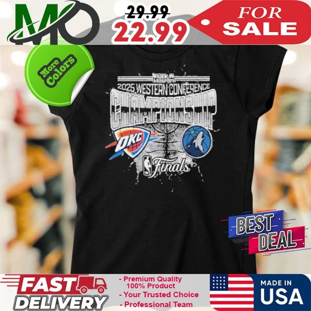 New Era Oklahoma City Thunder Black 2025 Conference Finals Matchup vs Timberwolves Shirt