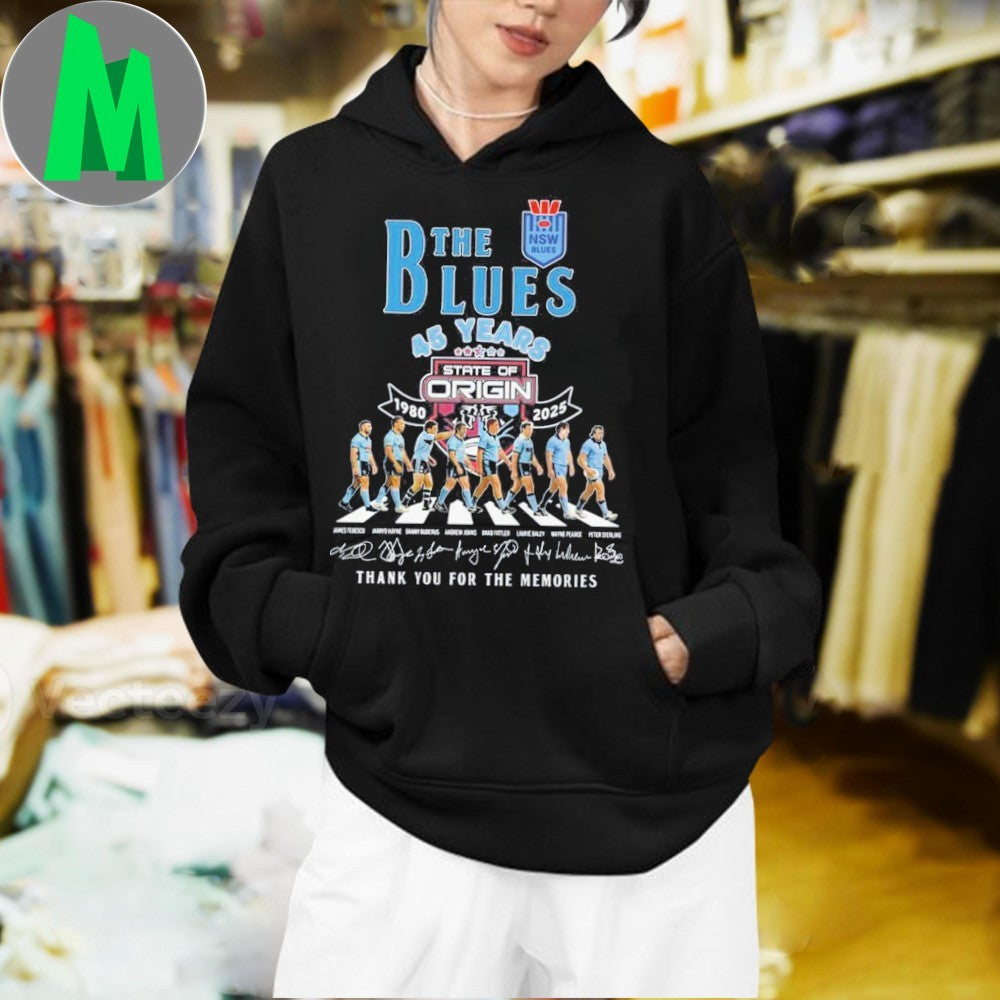 New South Wales Blues 45th Anniversary State Of Origin 1980-2025 T-Shirt Rugby League Fan Apparel Iconic Team Graphic Tee