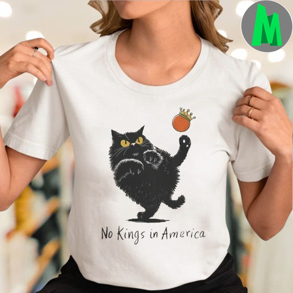 No Kings In America Black Cat Anti-Monarchy Graphic T-Shirt