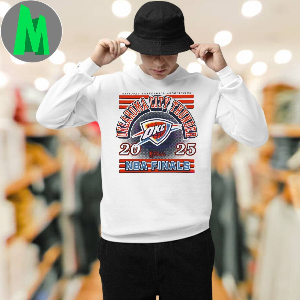 Oklahoma City Thunder 2025 NBA Finals T-Shirt Red White Blue Stripes Logo Basketball Fan Apparel Championship Tee