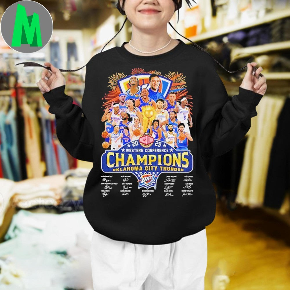 Oklahoma City Thunder 2025 Western Conference Champions T-Shirt NBA Signature Series Fan Apparel Victory Celebration Tee