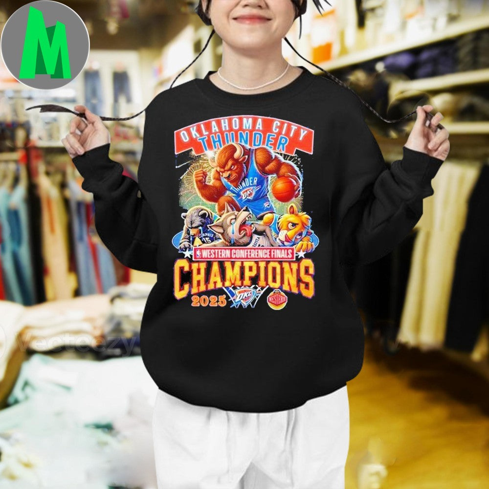 Oklahoma City Thunder 2025 Western Conference Finals Champions T-Shirt NBA Playoff Mascot Graphic Tee