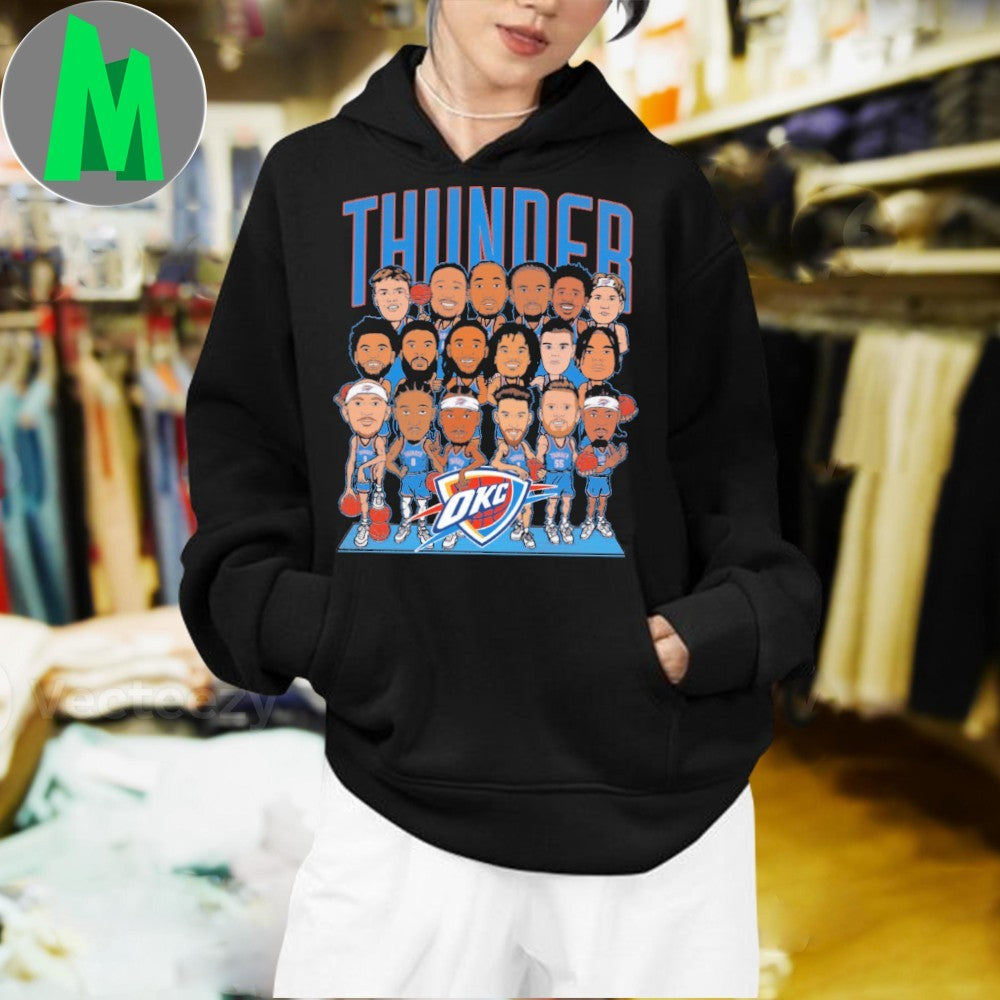 Oklahoma City Thunder Basketball Team Caricature Graphic T-Shirt NBA Fan Apparel Black