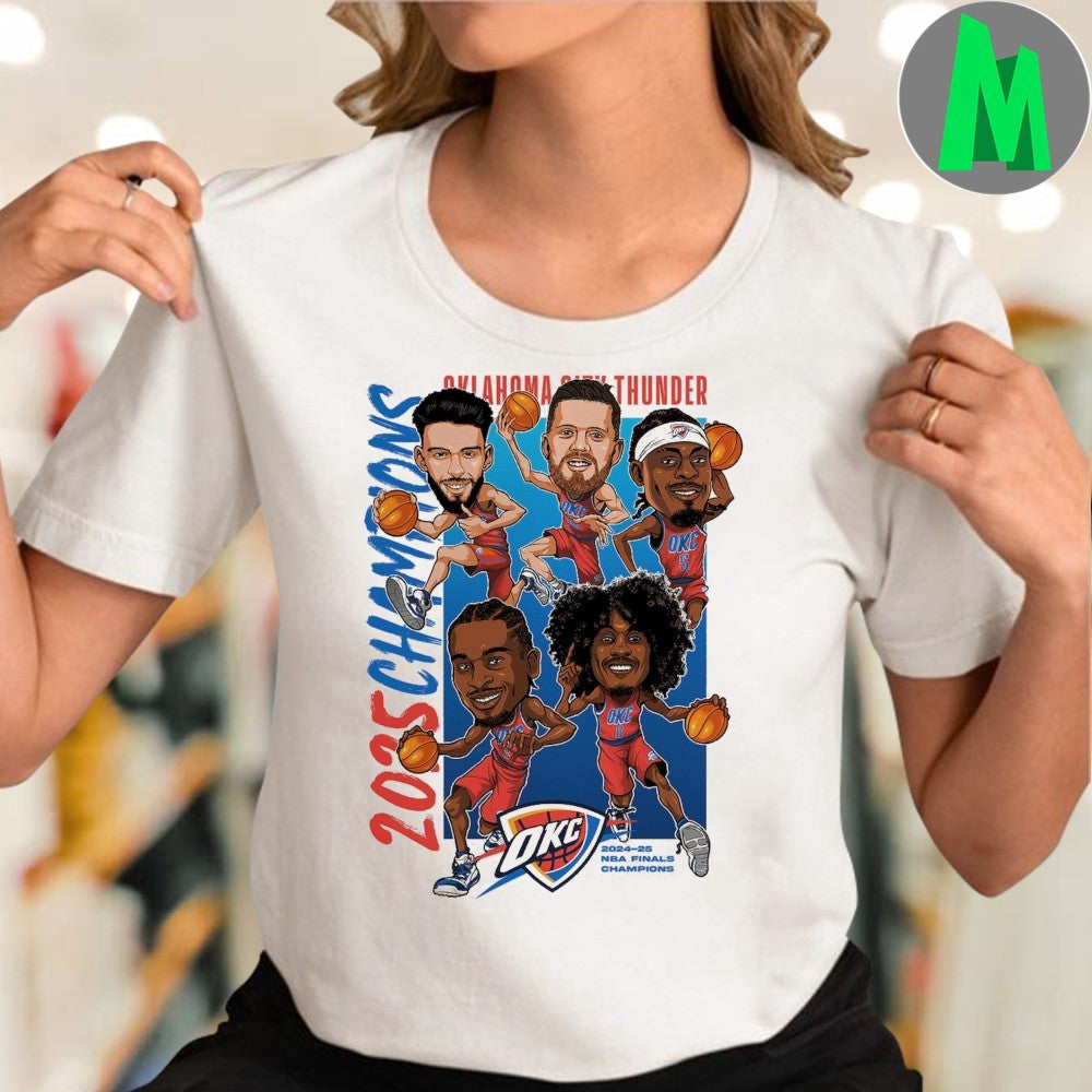Oklahoma City Thunder Fanatics 2025 NBA Finals Champions Caricature Full Court Shirt