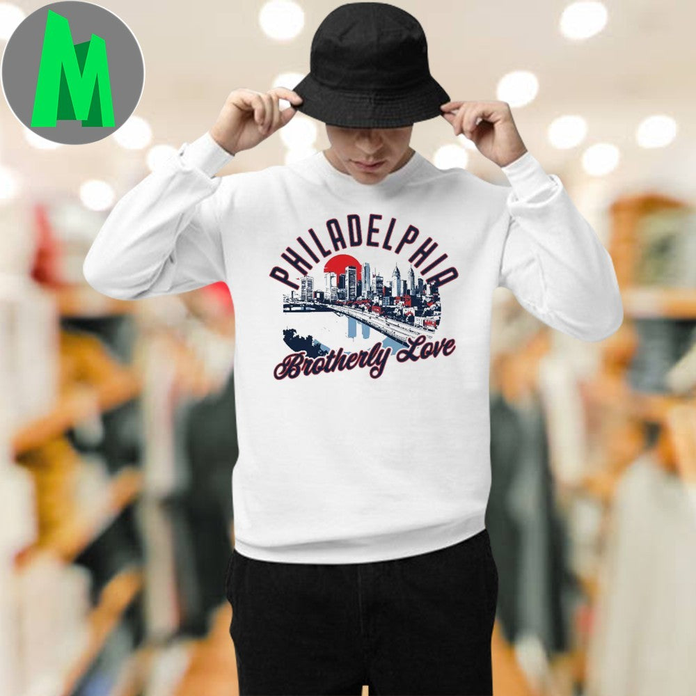 Philly USA Philadelphia Skyline T-Shirt Brotherly Love City Graphic Tee Fan Souvenir Apparel White