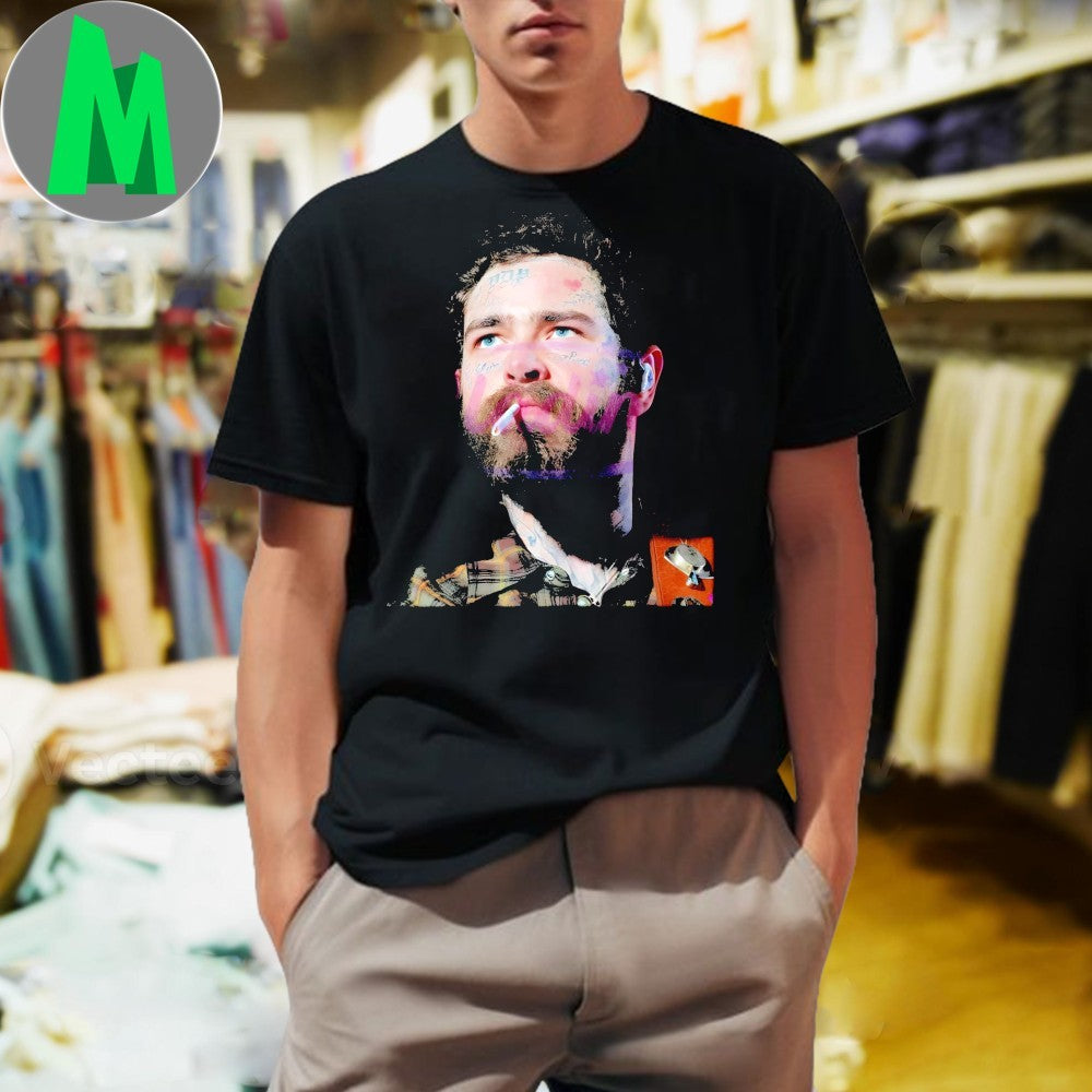 Post Malone Smoking Tattoo Face Music Star Vintage Aesthetic Shirt
