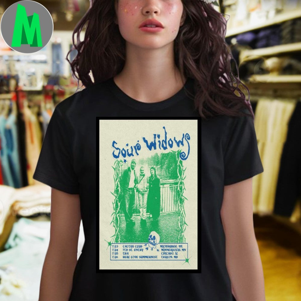 Sour Widows 2025 Summer Tour Concert Poster T-Shirt Indie Rock Band Apparel