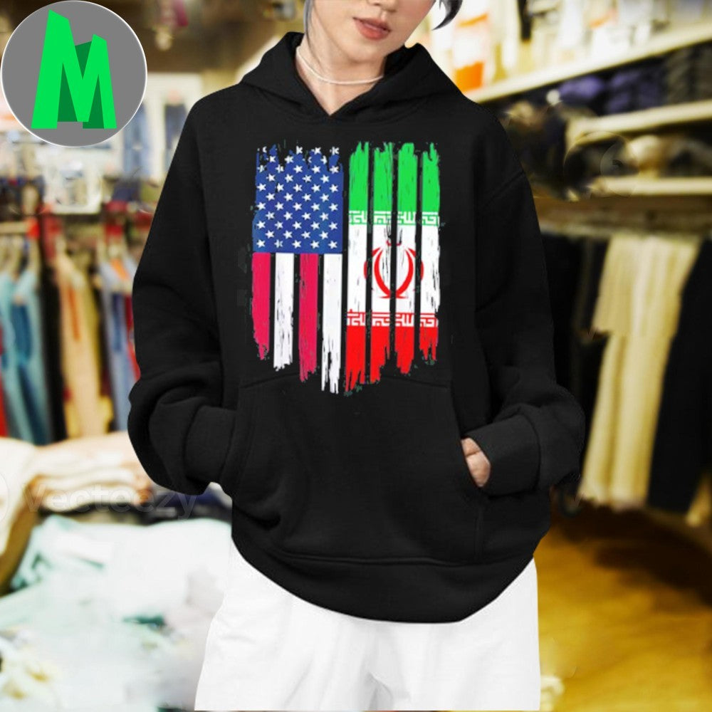USA & Iran Flag Distressed Graphic Political T-Shirt