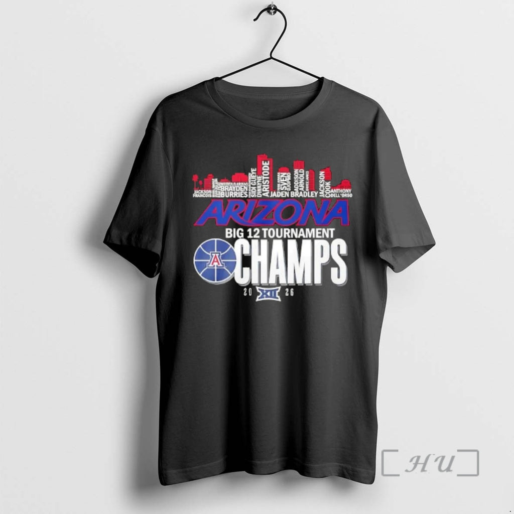 Officials 2026 Big 12 Tournament Champs Arizona Wildcats All Names City Skyline Premium T Shirts