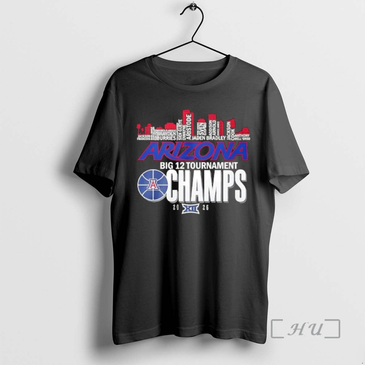 Officials 2026 Big 12 Tournament Champs Arizona Wildcats All Names City Skyline Premium T Shirts