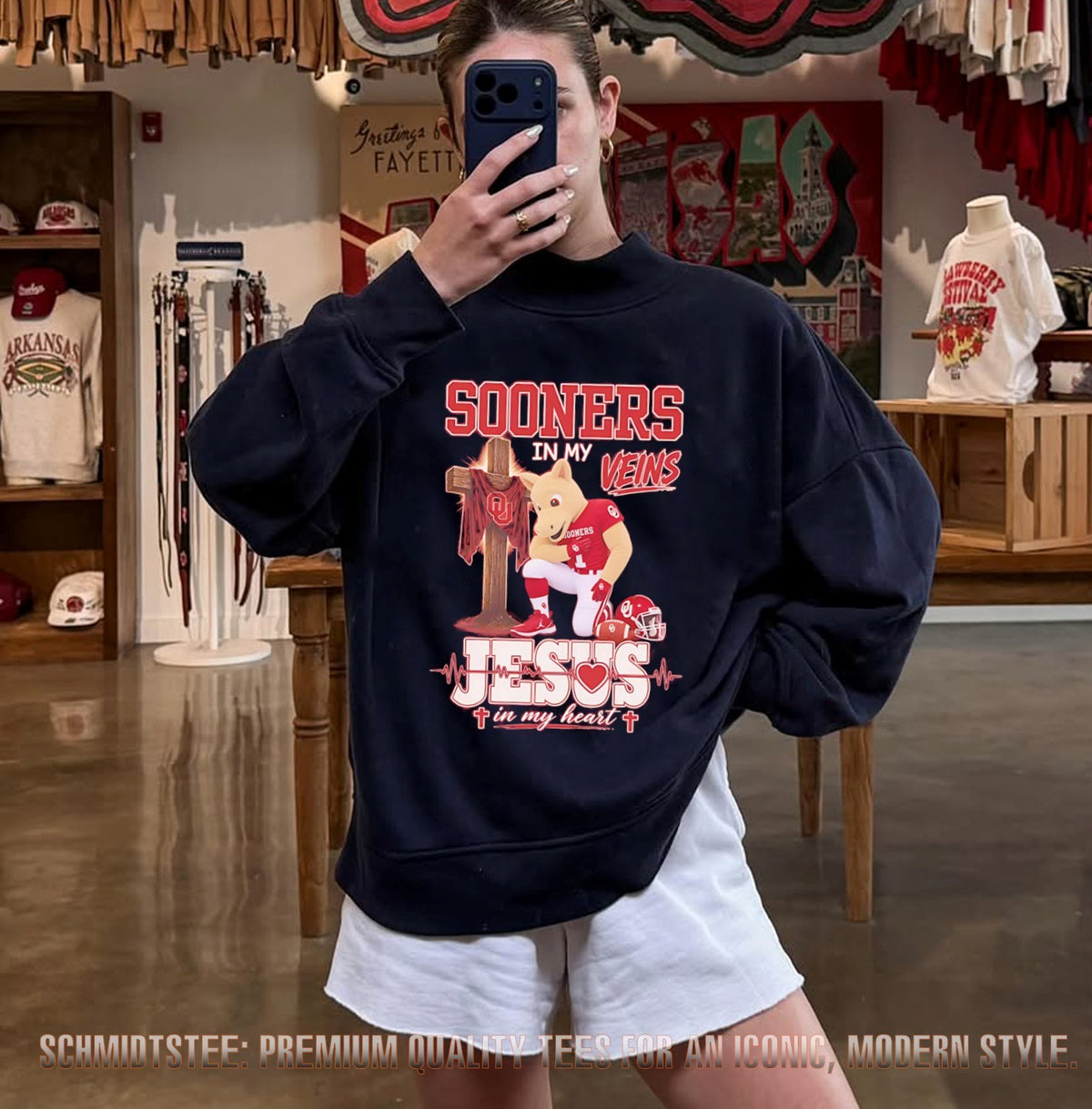Oklahoma Sooners in my veins Jesus in my heart shirt