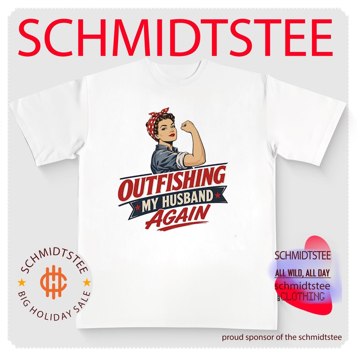Outfishing My Husband Again Retro Pin-Up Girl Fishing shirt