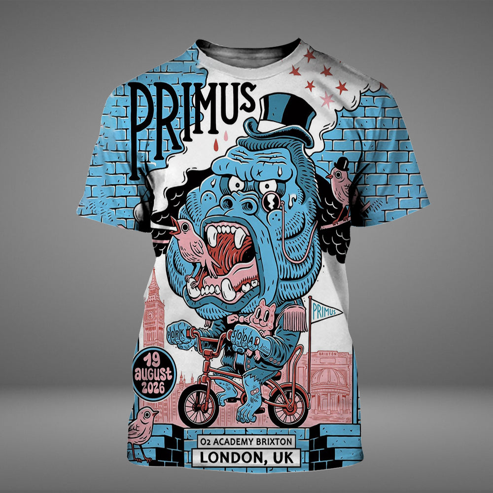 Primus London UK 2026 Event Poster At O2 Academy Brixton On August 19 2026 All Over Print Shirt