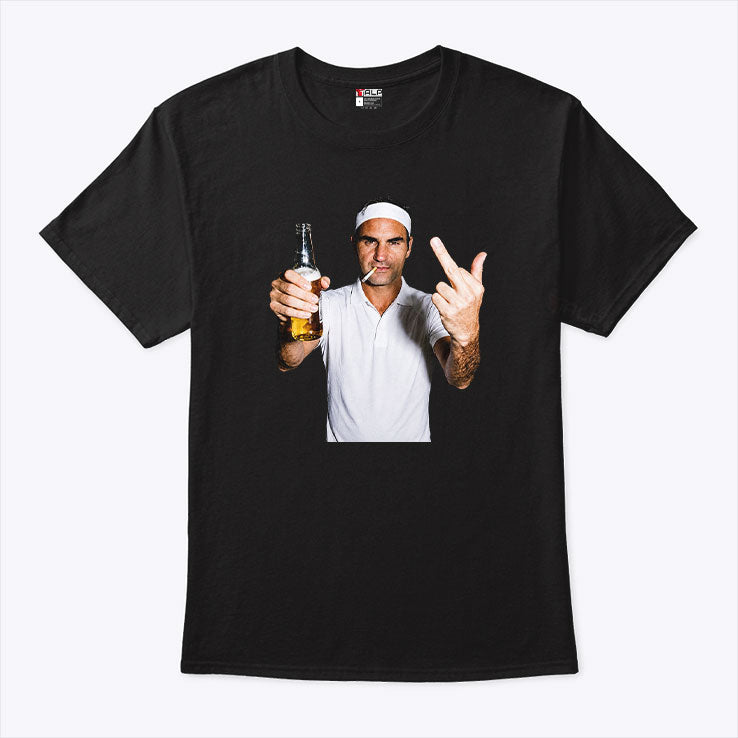 Roger Federer Smoking A Cigarette Middle Finger T Shirt