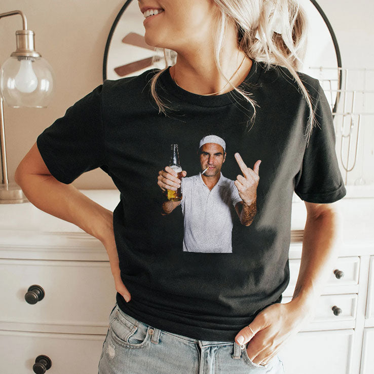 Roger Federer Smoking A Cigarette Middle Finger T Shirt
