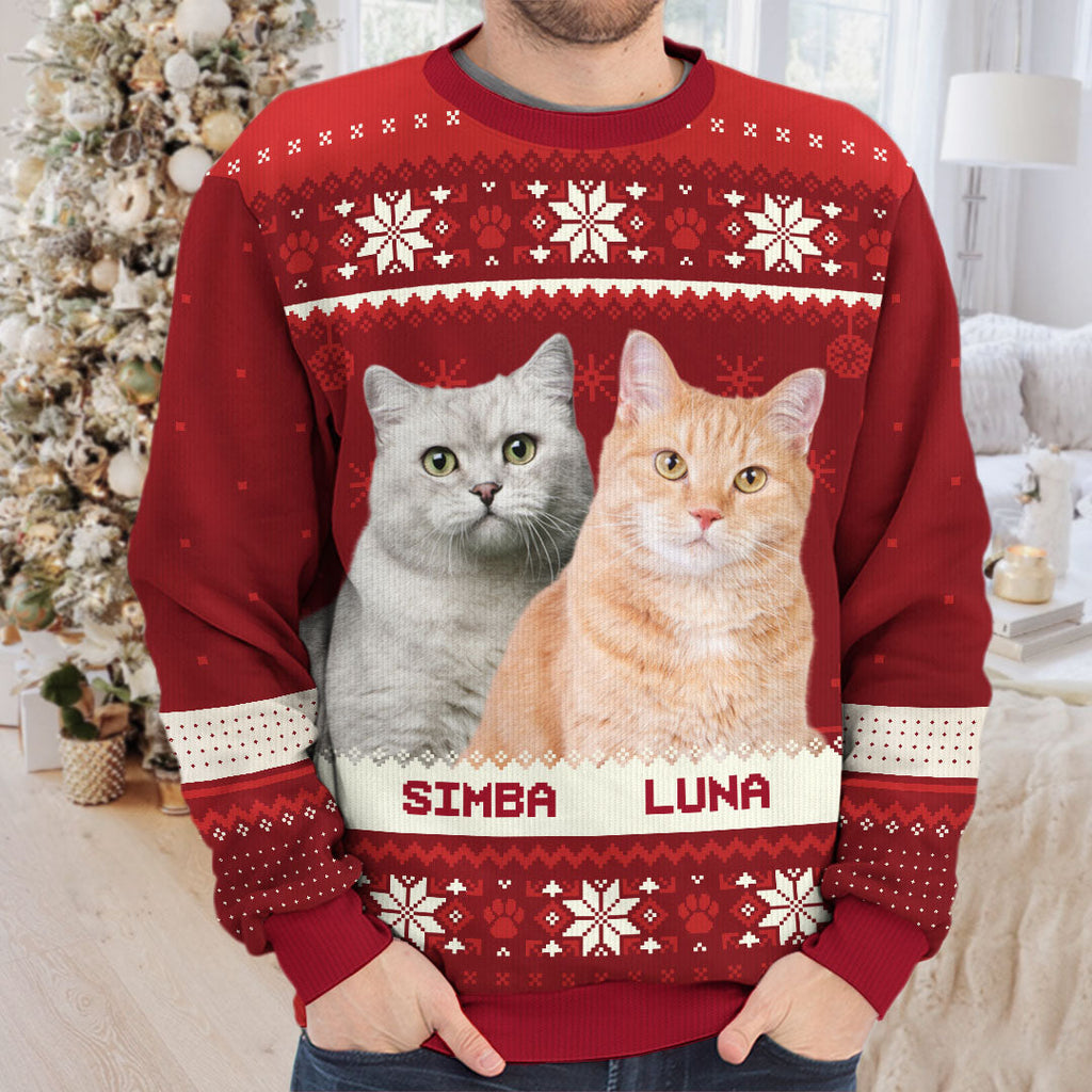 Custom Photo Cuteness Overload - Dog & Cat Personalized Custom Ugly Sweatshirt - Unisex Wool Jumper - Christmas Gift For Dog Lovers