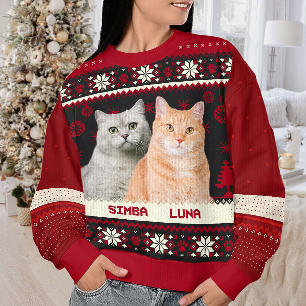 Custom Photo Cuteness Overload - Dog & Cat Personalized Custom Ugly Sweatshirt - Unisex Wool Jumper - Christmas Gift For Dog Lovers