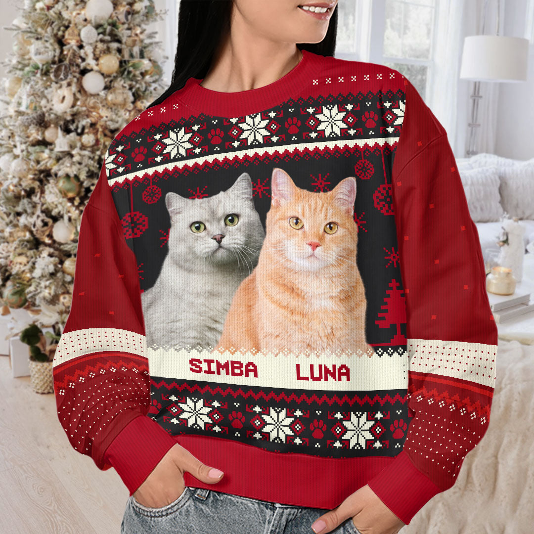 Custom Photo Cuteness Overload - Dog & Cat Personalized Custom Ugly Sweatshirt - Unisex Wool Jumper - Christmas Gift For Dog Lovers