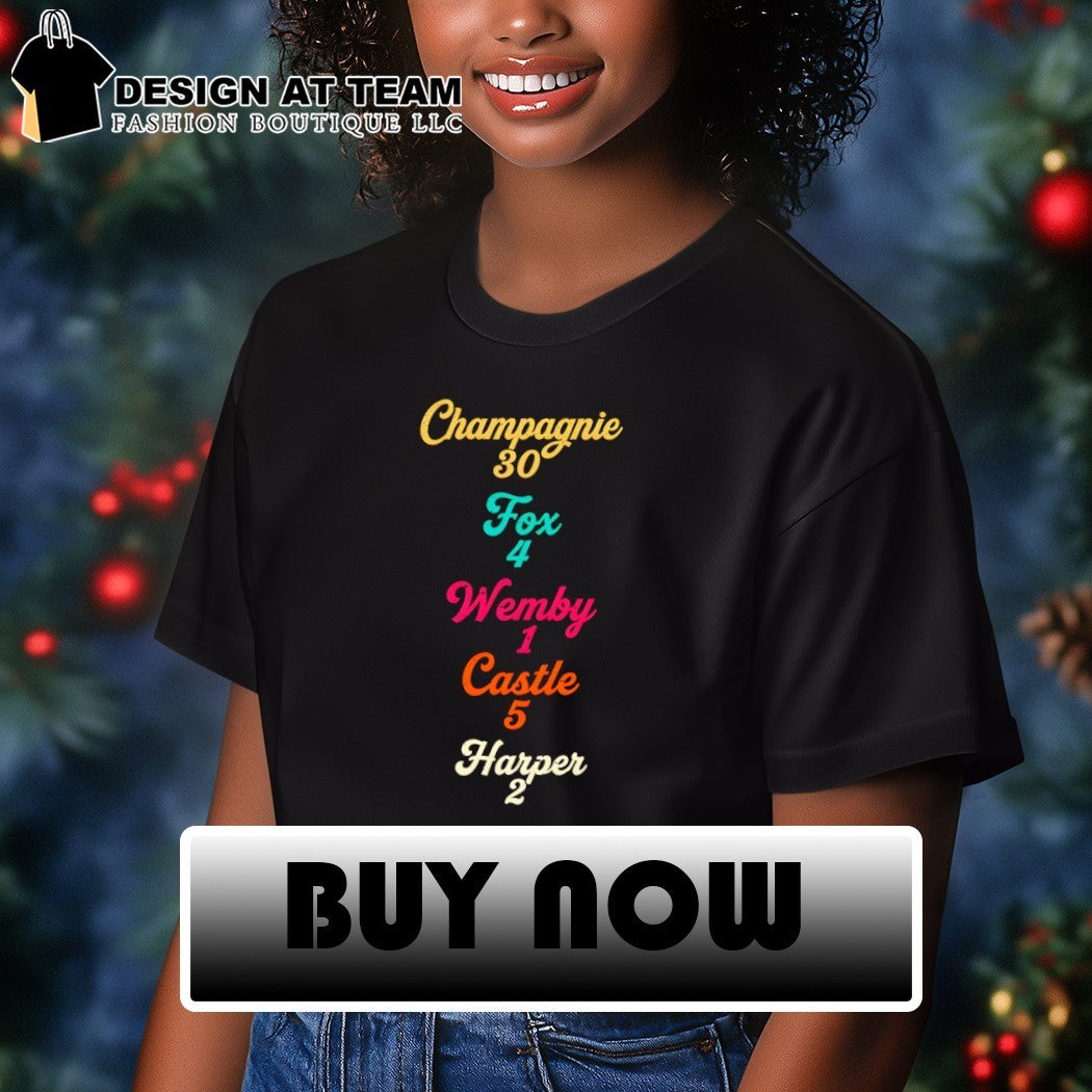 San Antonio Spurs basketball Champagnie 30 Fox 4 Wemby 1 Castle 5 Harper 2 shirt