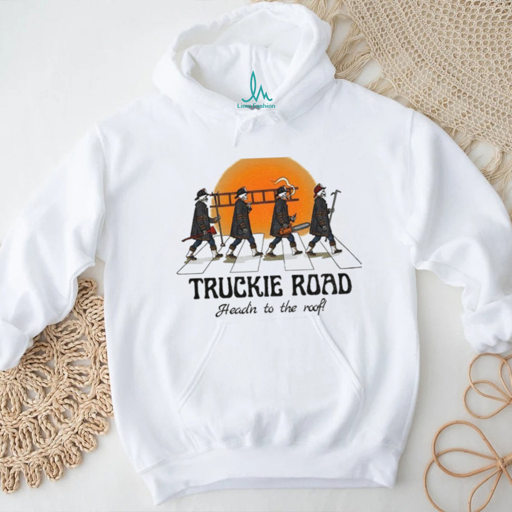 Skeleton Firefighters Fire Truckie Road Head’n To The Roof Shirt