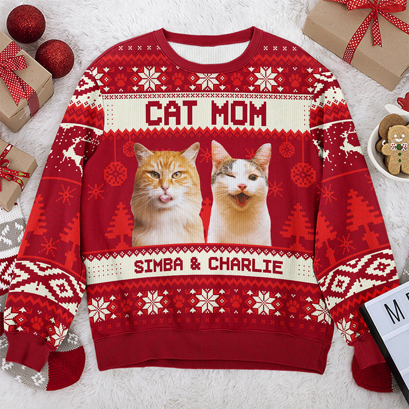Custom Photo Busy Being A Cat Mama - Cat Personalized Custom Ugly Sweatshirt - Unisex Wool Jumper - Christmas Gift For Mom, Cat Lovers
