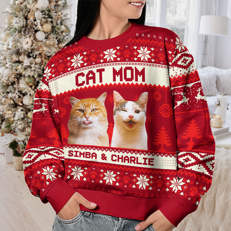 Custom Photo Busy Being A Cat Mama - Cat Personalized Custom Ugly Sweatshirt - Unisex Wool Jumper - Christmas Gift For Mom, Cat Lovers