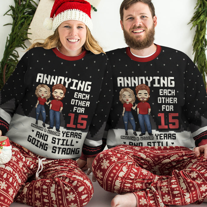 Annoying Each Other - Personalized Custom Unisex Ugly Christmas Sweatshirt, Wool Sweatshirt, All-Over-Print Sweatshirt - Gift For Couple, Husband, Wife