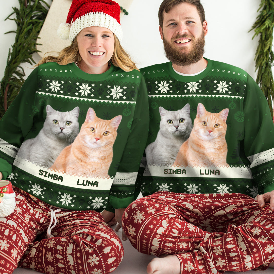 Custom Photo Cuteness Overload - Dog & Cat Personalized Custom Ugly Sweatshirt - Unisex Wool Jumper - Christmas Gift For Dog Lovers