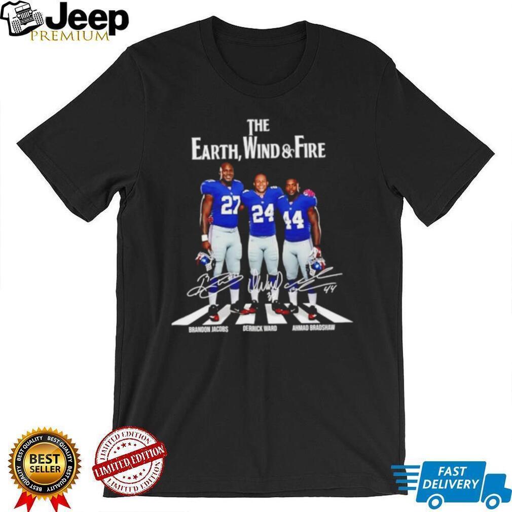 The Earth Wind and Fire NY Giants Brandon Jacobs Derrick Ward Ahmad Bradshaw Signatures Shirt