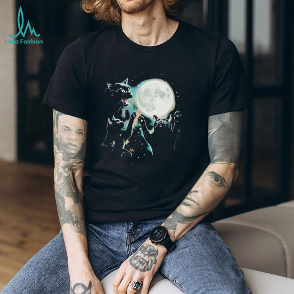 Three black cats full moon celestial graphic shirt