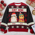 Cat Mom Cat Dad Merry Christmas - Personalized Custom Unisex Ugly Christmas Sweatshirt, Wool Sweatshirt, All-Over-Print Sweatshirt - Gift For Cat Lovers, Mom, Dad