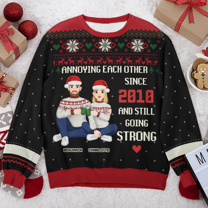 Annoying Each Other Every Year And Still Going Strong - Couple Personalized Custom Ugly Sweatshirt - Unisex Wool Jumper - Christmas Gift For Husband, Wife, Couple
