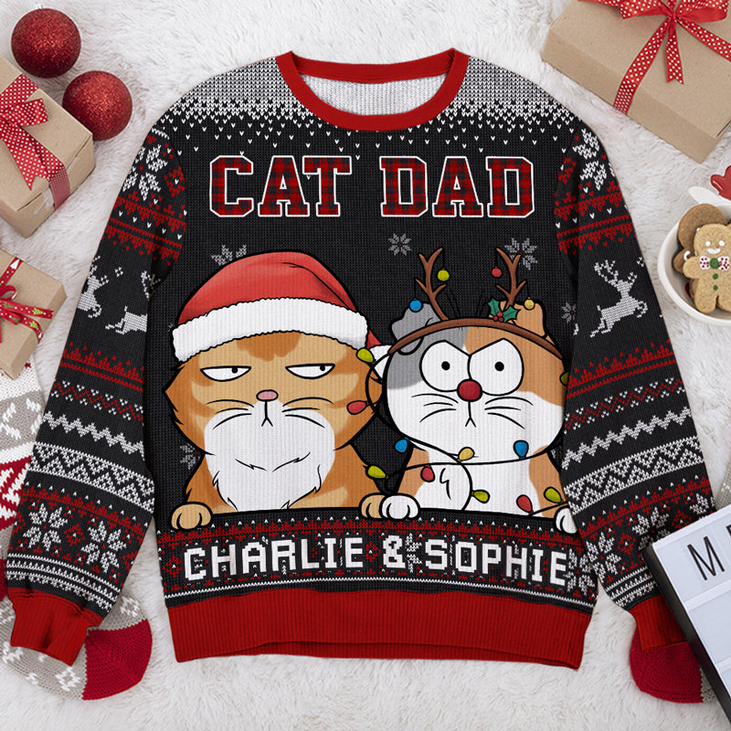 Best Cat Dad Ever - Cat Personalized Custom Ugly Sweatshirt - Unisex Wool Jumper - Christmas Gift For Dad, Cat Lovers