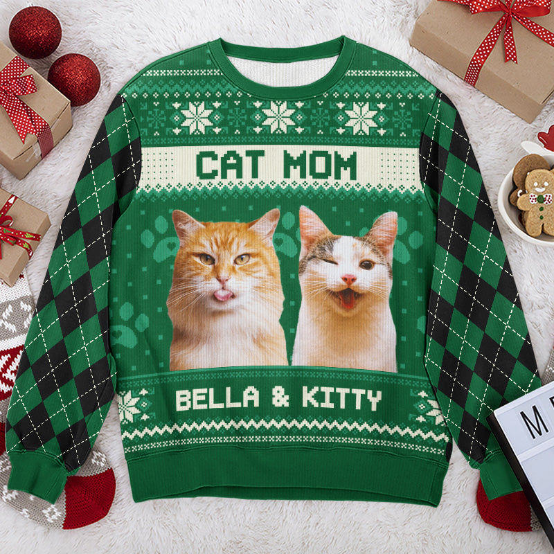 Custom Photo Home Is Where My Cat Is - Cat Personalized Custom Ugly Sweatshirt - Unisex Wool Jumper - Christmas Gift For Cat Moms, Cat Lovers