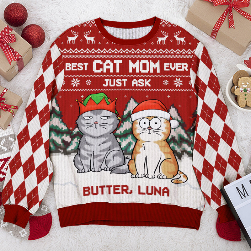 Best Cat Dad Ever Just Ask - Cat Personalized Custom Ugly Sweatshirt - Unisex Wool Jumper - Christmas Gift For Cat Lovers, Pet Owners