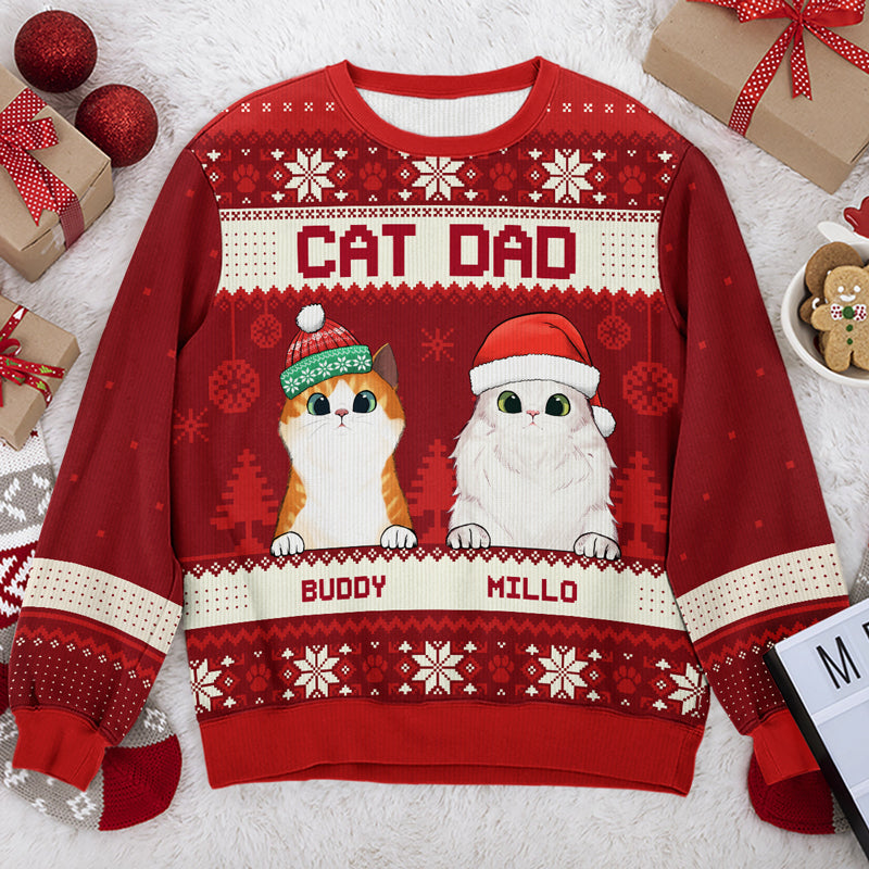 Cat Mom Cat Dad - Personalized Custom Unisex Ugly Christmas Sweatshirt, Wool Sweatshirt, All-Over-Print Sweatshirt - Gift For Cat Dad, Cat Lovers, Christmas New Arrival Gift