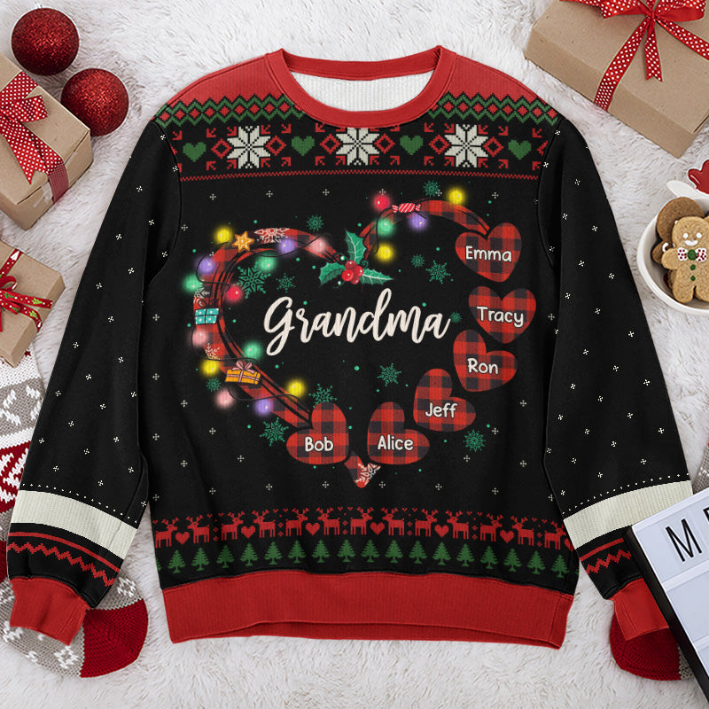 A Grandma's Love Is The Heartwarming Glue That Holds Generations Together - Family Personalized Custom Ugly Sweatshirt - Unisex Wool Jumper - Christmas Gift For Grandma