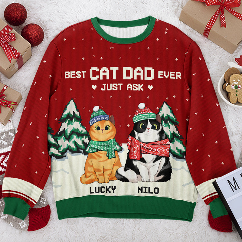 Best Cat Mom & Cat Dad Ever - Personalized Custom Unisex Ugly Christmas Sweatshirt, Wool Sweatshirt, All-Over-Print Sweatshirt - Gift For Cat Dads, Cat Lovers